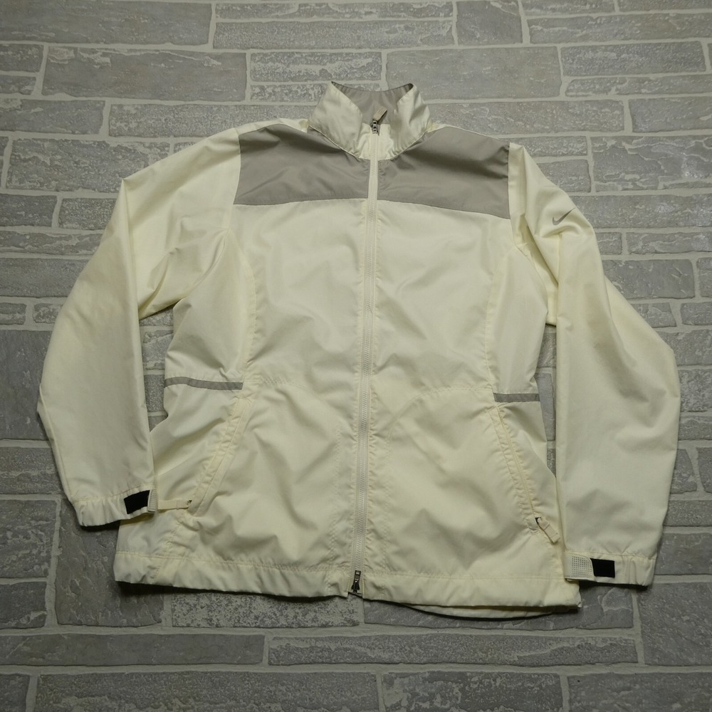 Nike Golf Fit Storm Jacket Womens Large Off White Windbreaker‎ Full Zip Pockets